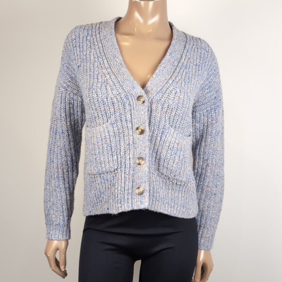 Madewell Speckled Ribbed Cardigan Sweater Slouchy Grandpa Buttoned Vneck Rainbow - Picture 9 of 12